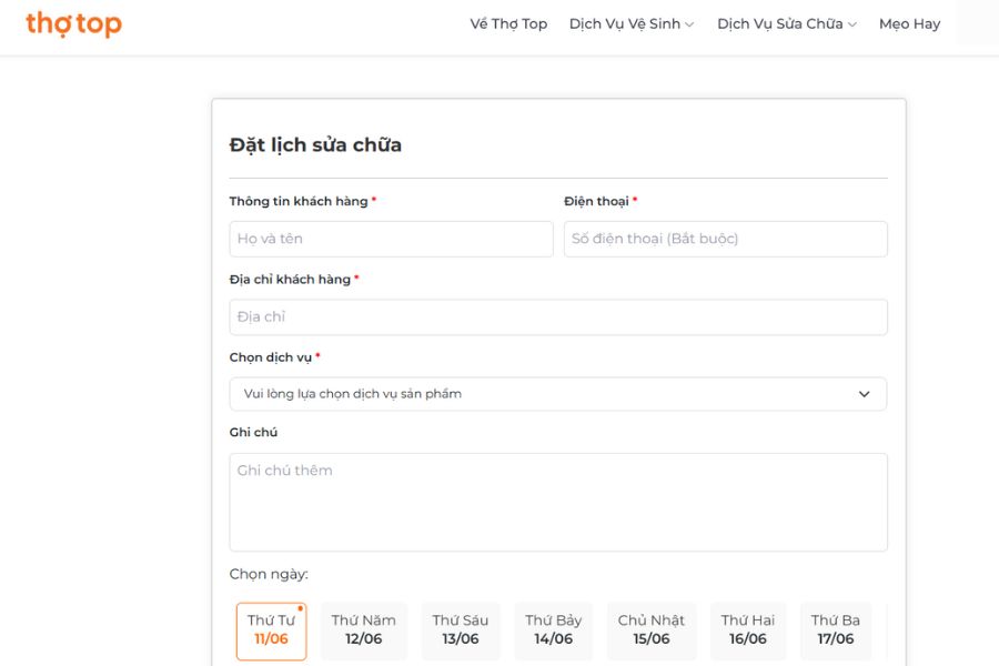 Đăng ký dịch vụ vệ sinh máy lạnh tại website của Thợ Top