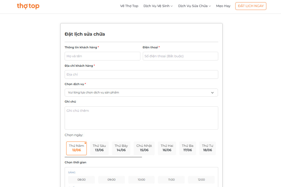 Đặt lịch vệ sinh máy giặt tại website Thợ Top