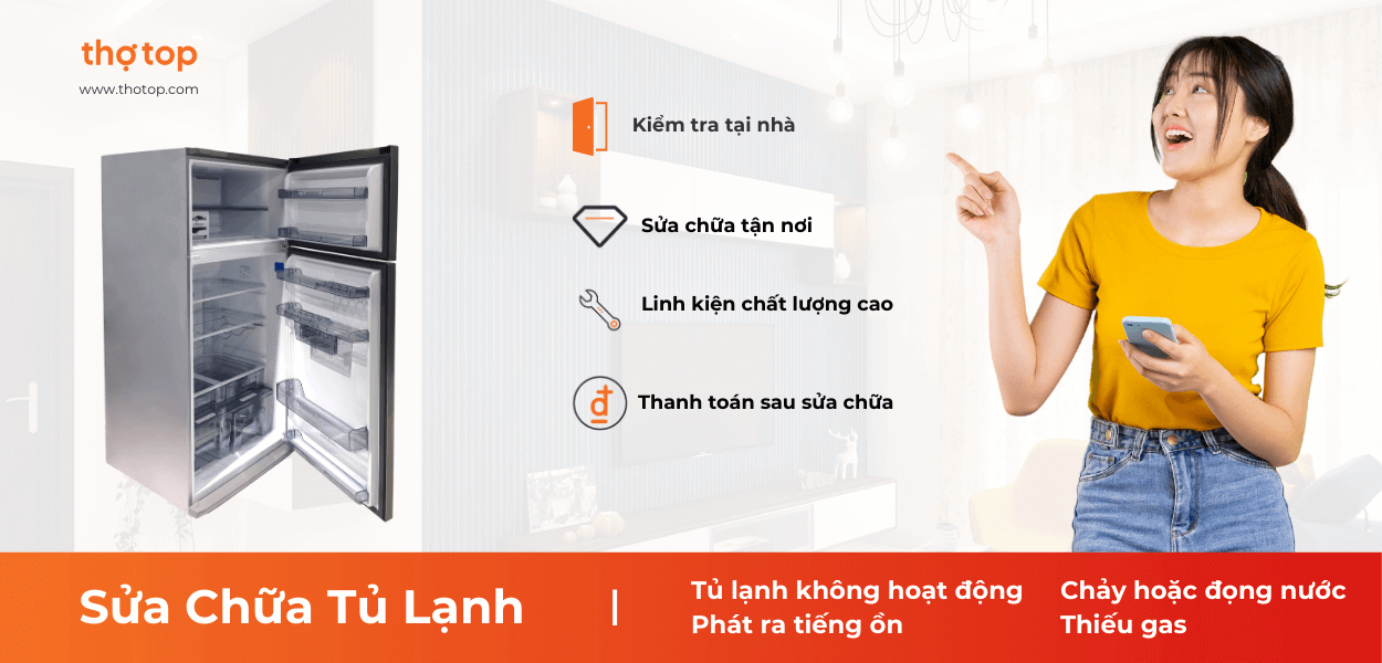 Thợ Top đang sửa chữa tủ lạnh chuyên nghiệp